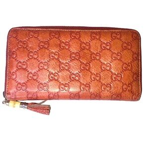 GUCCI Guccissima GG Leather Bamboo Tassel Full Zip Continental Wallet